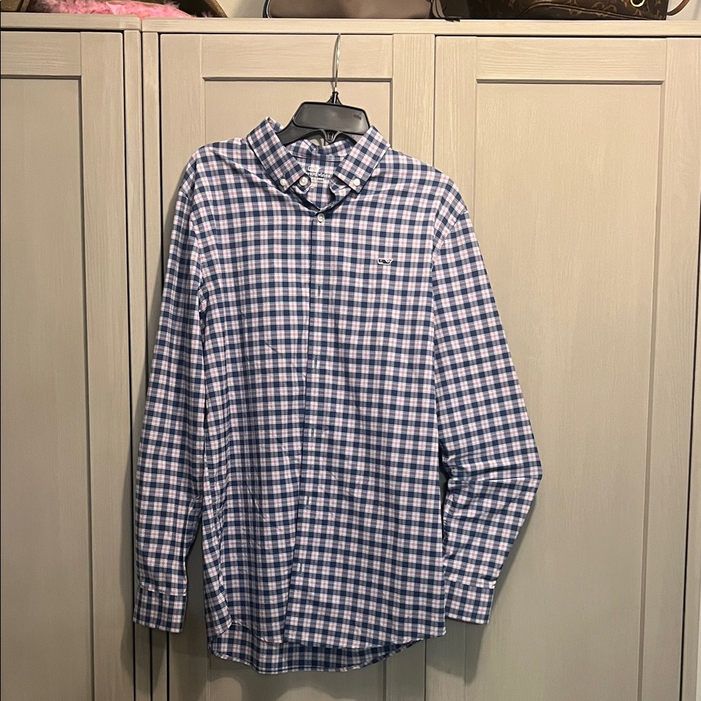 Vineyard Vines Navy and White Checkered Shirt